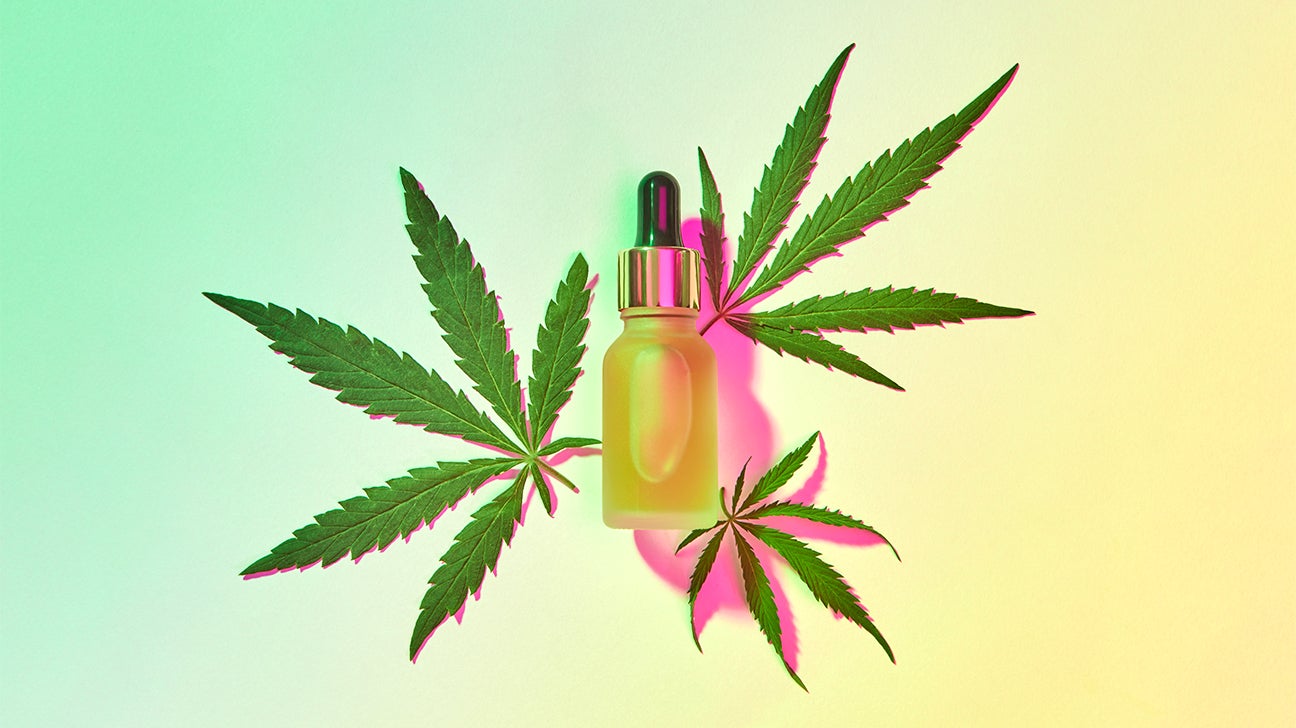 CBD oil on a tie die background