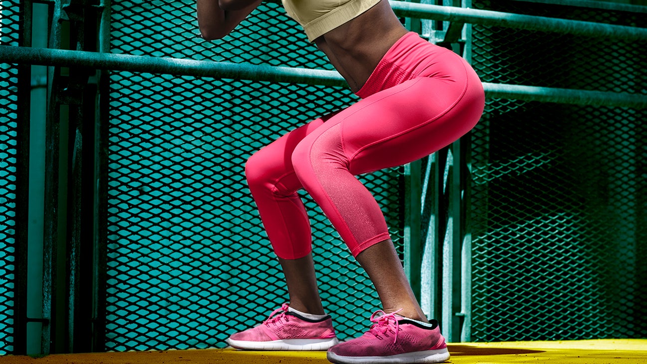 woman bulks up leg weight header