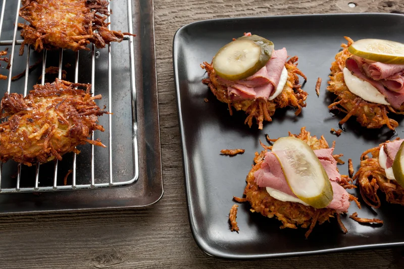 Celery Root Latkes with Pastrami