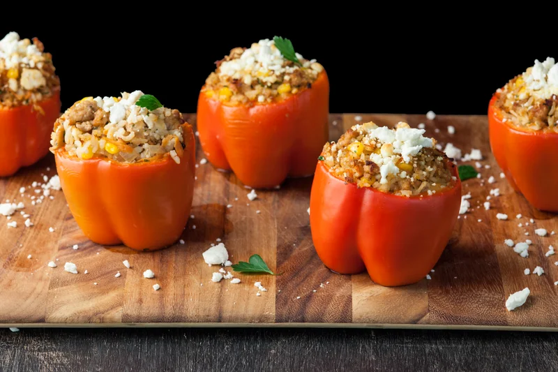 Stuffed Red Bell Peppers with Ground Chicken