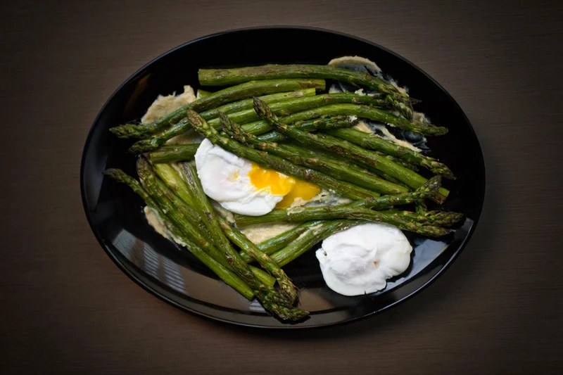 Roasted Asparagus with Poached Eggs and Miso Butter