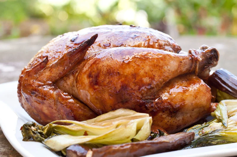 Asian Rotisserie Chicken with Caramelized Bok Choy and Eggplant