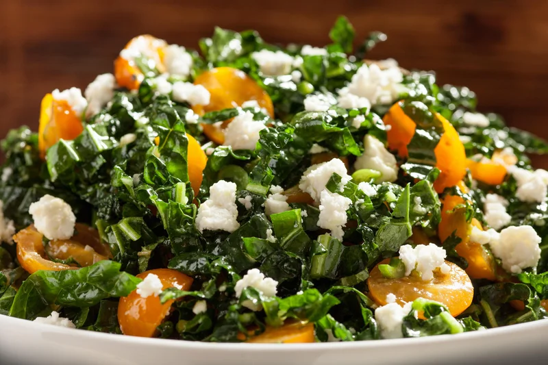 Shredded Kale, Tomatoes, Feta, and Mint Salad