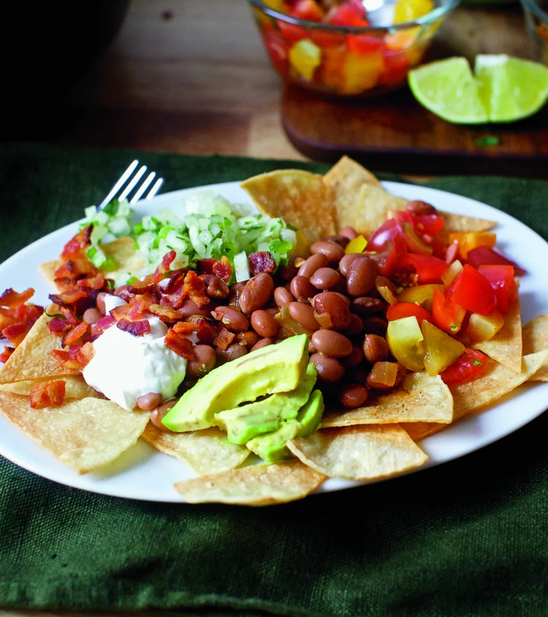 Bacon Pinto Beans with JalepeñoOnion Relish and Avocado