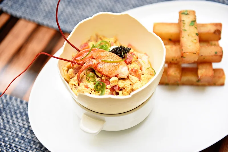 Lobster Scrambled Eggs with Caviar and Crème Fraîche